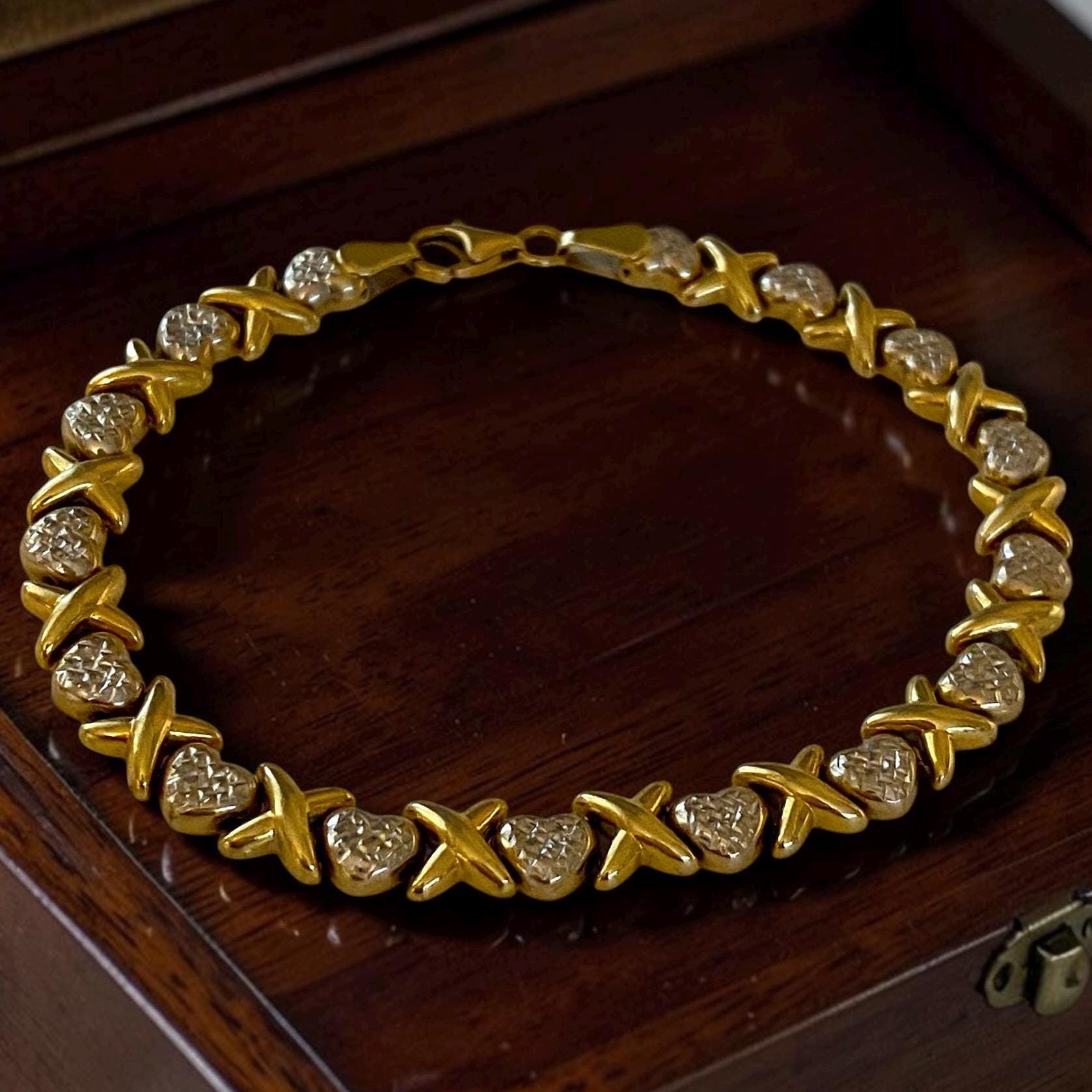 Vintage 14k Two-tone Gold XOXO 6mm Heart 7