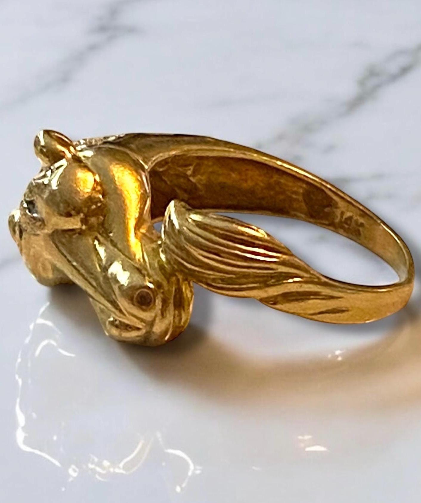 Vintage Estate 14K Yellow Gold Diamond Cut Horse Head Equestrian 