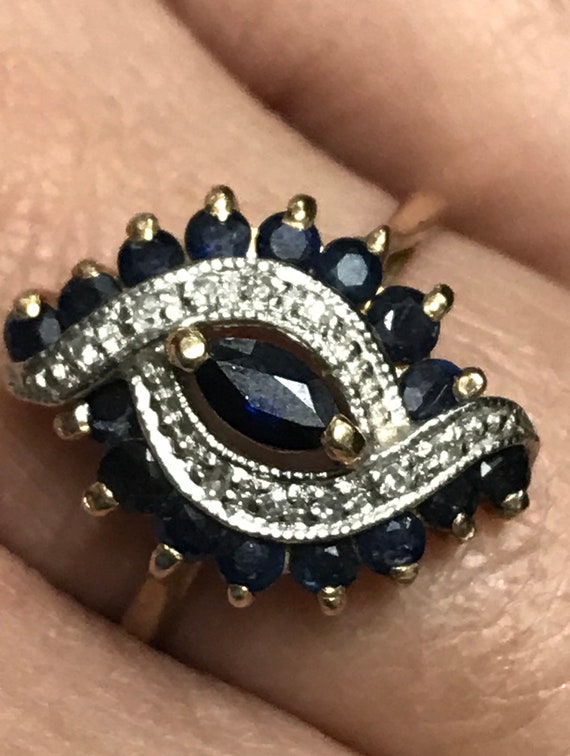 GORGEOUS 14K Yellow Gold Diamond Sapphire Cocktai… - image 2