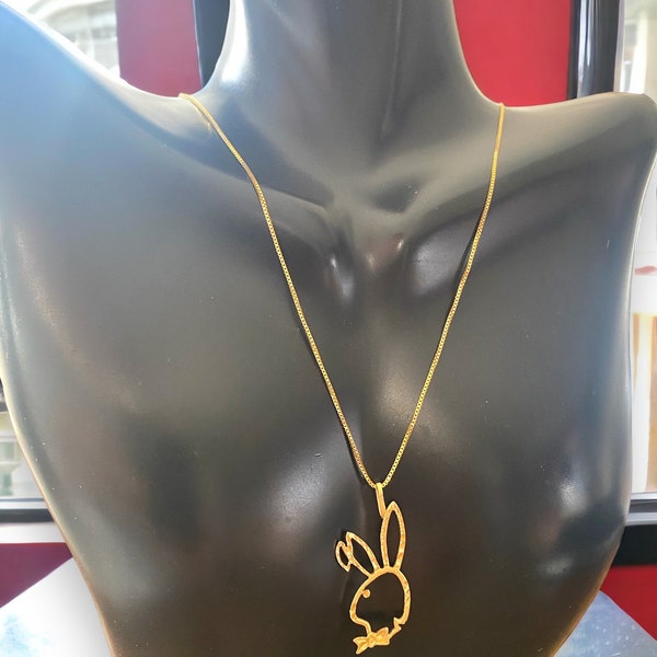 Estate 14K Yellow Gold Playboy Bunny Charm Pendant 20” Box Chain Necklace!