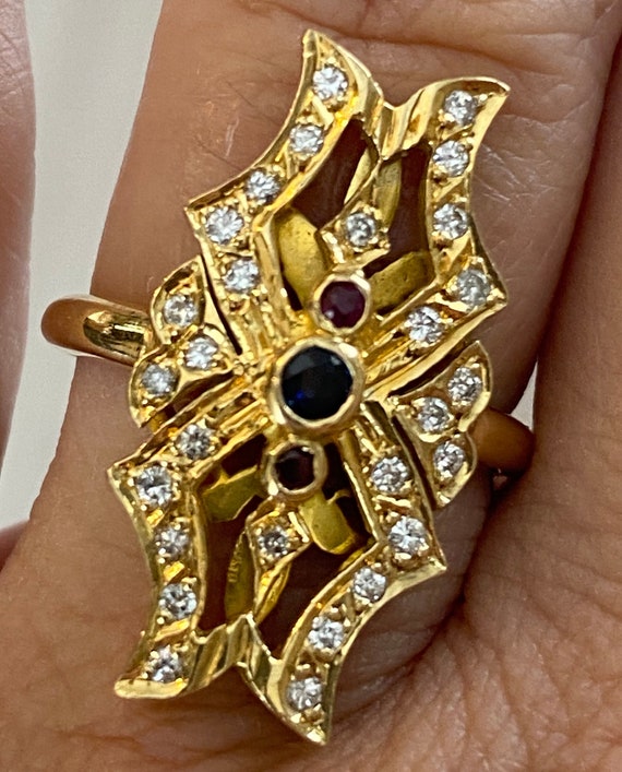 EXQUISITE Royal 18k Yellow Gold Large Diamond Rub… - image 2