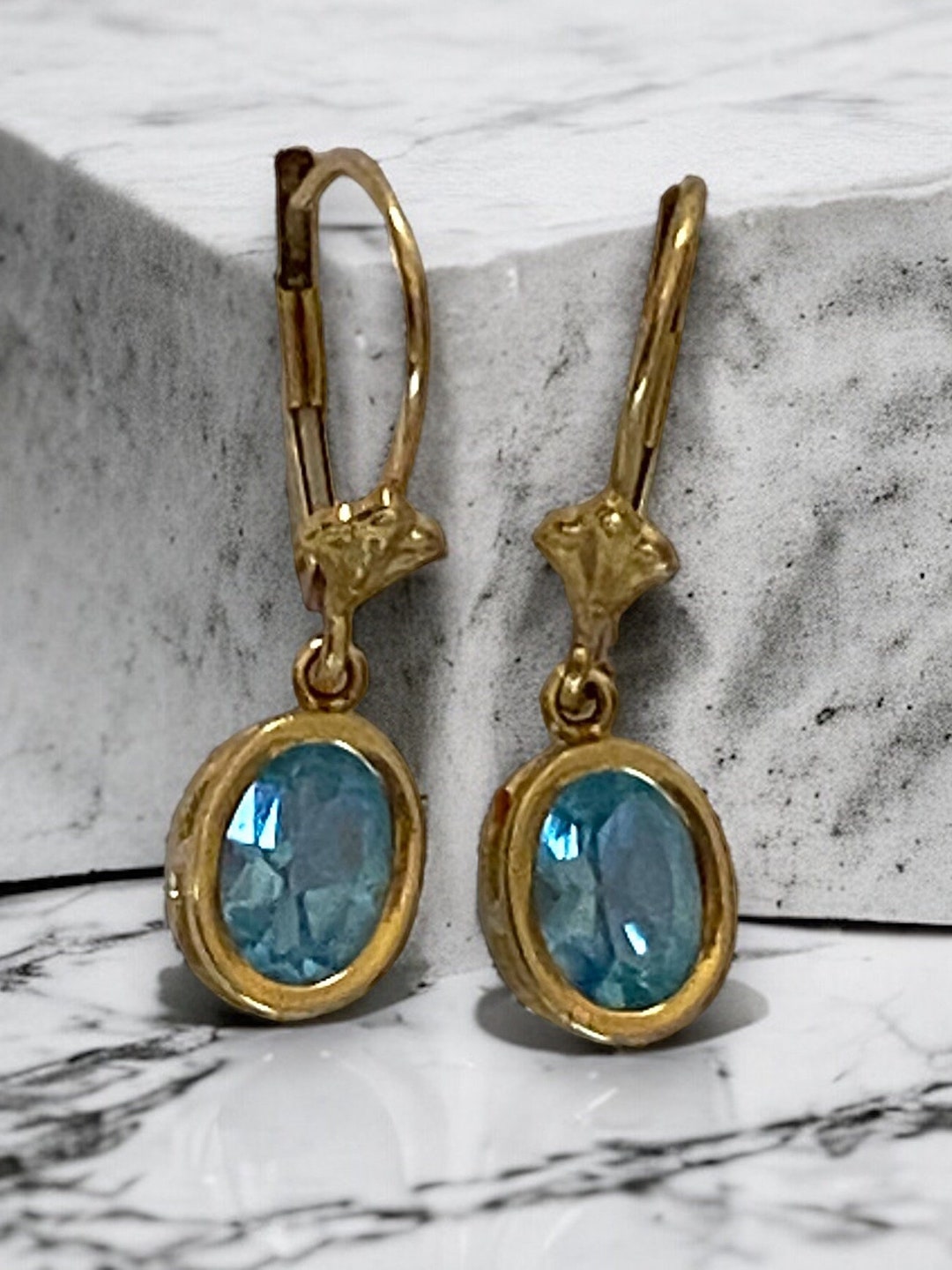 14k Citrine, Blue Topaz, Amethyst Coin Leverback Drop Earring