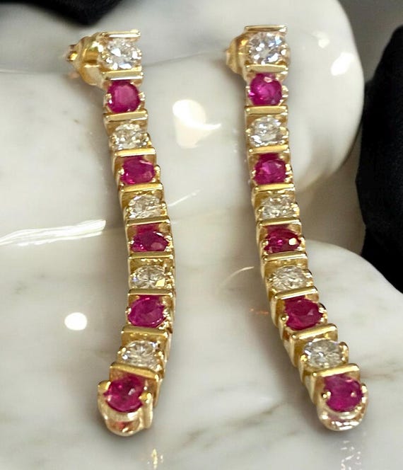 GORGEOUS Custom 14k Yellow Gold 3 CTW Ruby and Di… - image 3