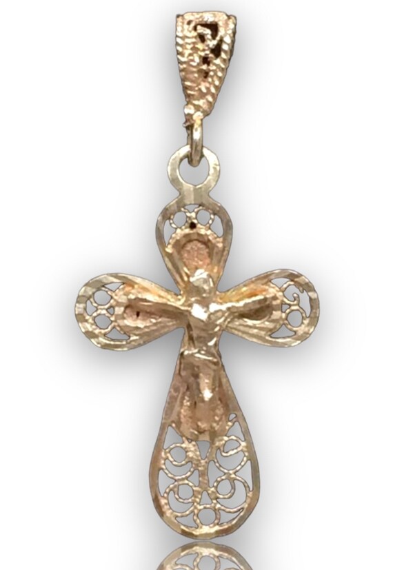 Vintage 14K Yellow Gold Filagree Cross - image 7