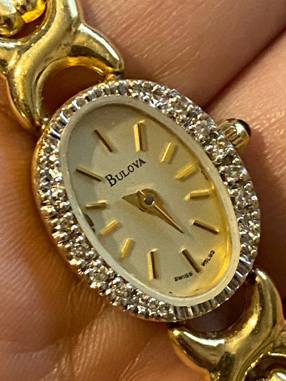 Gorgeous SOLID 14K Gold Vintage BULOVA Diamond Be… - image 4