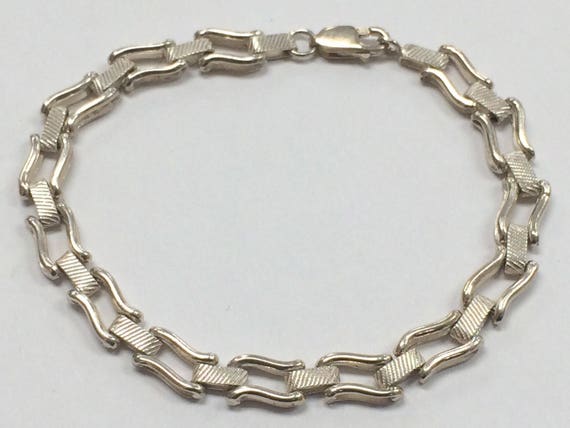 Vintage STERLING SILVER 7.5" Unique Link Bracelet… - image 2