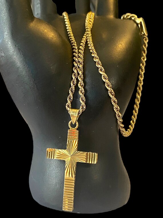 GORGEOUS Custom Vintage 14K Gold Cross Pendant 18… - image 8