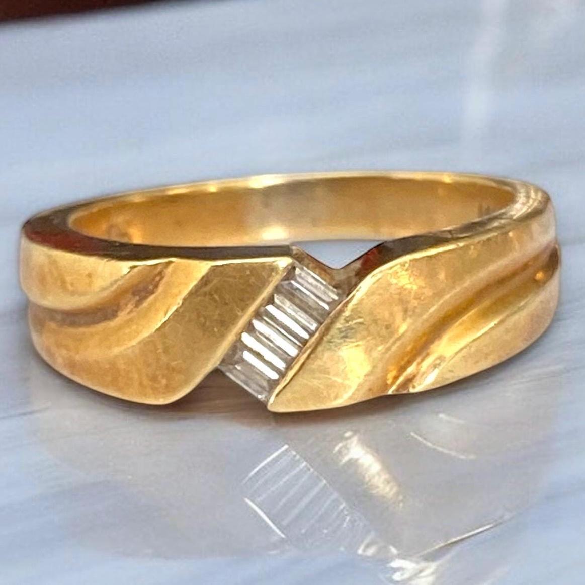 MENS Estate Vintage 14k Yellow Gold Diamond Baguette Band Ring Size 7.5 ...