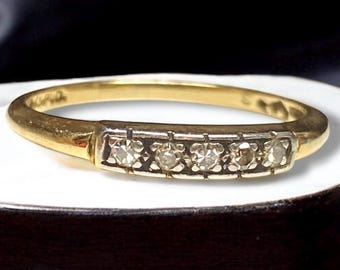 ELEGANT Estate 14k Yellow Gold Vintage Five Diamond Band Ring Size 6.5