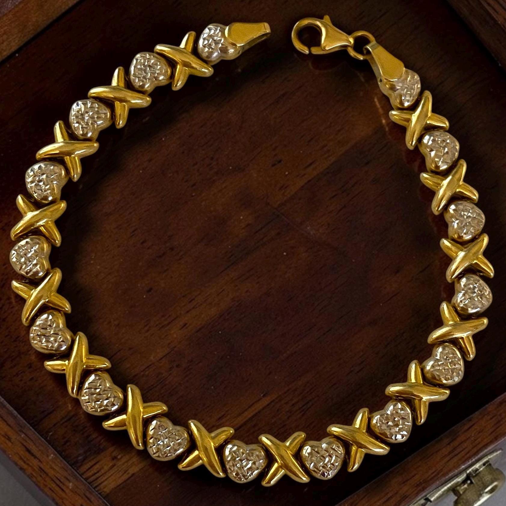 14K ゴールド サファイア ブレスレット XOXOデザイン Vintage 14k Two-tone Gold XOXO 6mm Heart 7