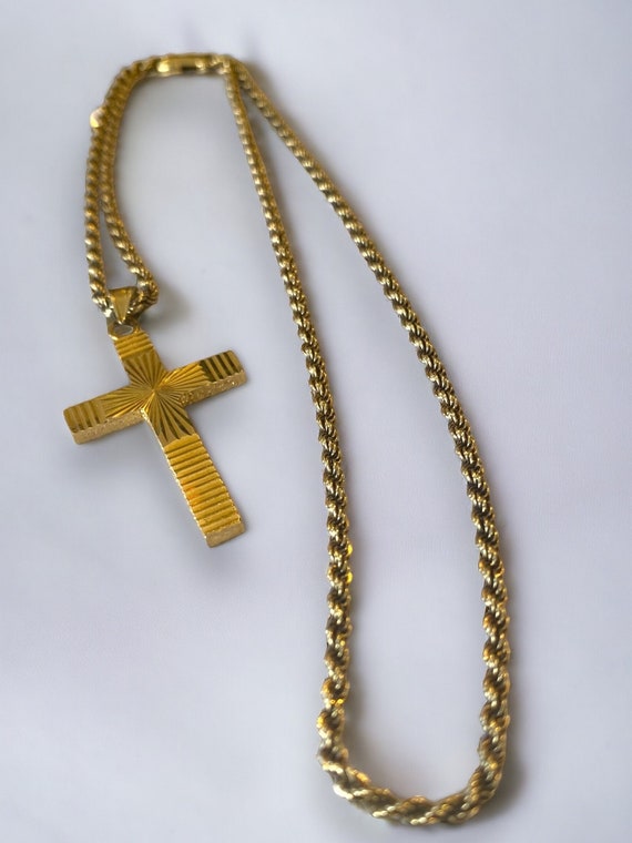 GORGEOUS Custom Vintage 14K Gold Cross Pendant 18… - image 3