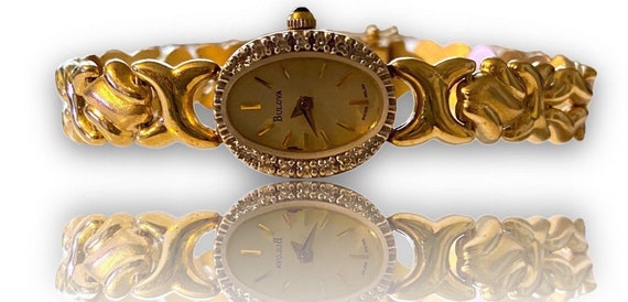 Gorgeous SOLID 14K Gold Vintage BULOVA Diamond Be… - image 1