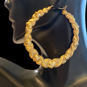Estate Vintage HUGE 10k Yellow Gold BOLD 2.25” XO Puffed Hoop Earrings!