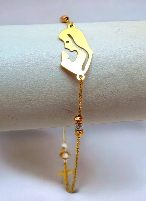 Beautiful ITALIAN 18k Yellow Gold Blessed Mother … - image 4