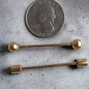 Lot of Two 14k Solid Yellow Gold Straight Barbell Ball /Cylinder Body Jewelry