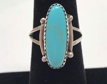 Beautiful Vintage Sterling Silver Turquoise Ring Size 7