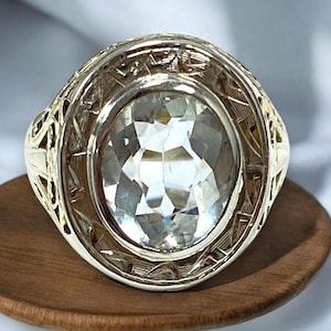 Beautiful Vintage 14K Yellow Gold ART DECO 3CTW Aquamarine Ring Size 6.25