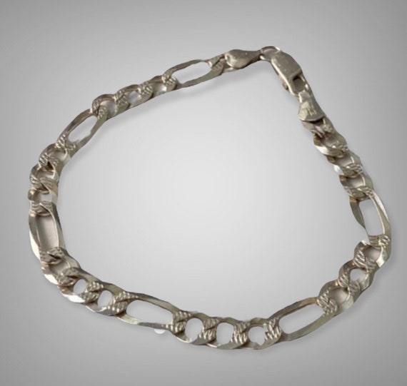 Sterling Silver 925 6.5mm Fancy FIGARO Chain 8” Bracelet 9.2
