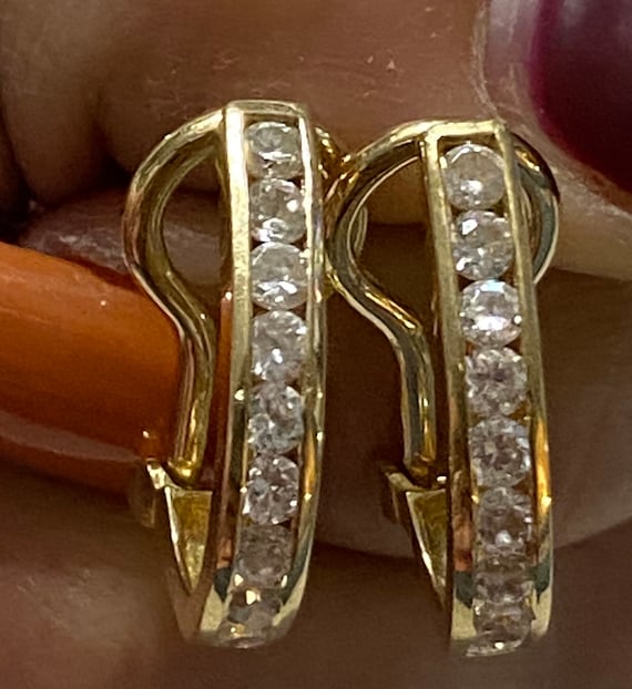 Gorgeous 14K Yellow Gold 3/4" CZ Oval Hoop Earrin… - image 1