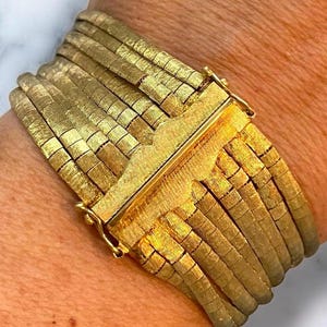 Estate Vintage 18k 750 Yellow Gold Extra Wide Nine (9) Strand Fancy Link Chain Bracelet!