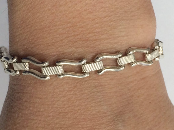 Vintage STERLING SILVER 7.5" Unique Link Bracelet… - image 5