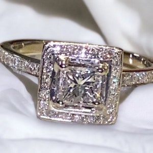 14K White Gold Princess Diamond 1 CTW HALO Engagement Ring Size 5.5 BEAUTY!!