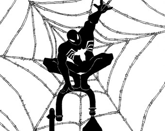 Spider-Man de traje negro - Ilustración original en tinta (7x5)
