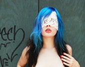 White lace face mask. Masquerade ball headpiece. 