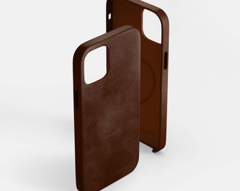 Leather iPhone 14 Pro Max Shell Case, MagSafe - Dark Brown