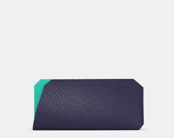 Leather Sunglasses Case - Navy Blue and Mint