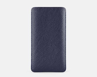 Leather iPhone 15 Sleeve - Navy Blue and Mint