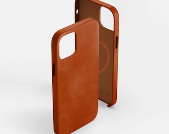 Leather iPhone 14 Plus Shell Case, MagSafe - Saddle Brown