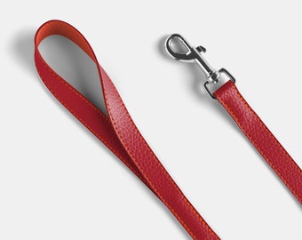 Leather Dog Lead - Red and Coral