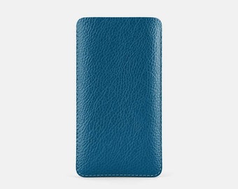 Leather iPhone 15 Pro Max Sleeve - Turquoise Blue and Orange