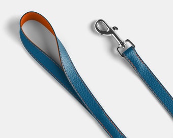 Leather Dog Lead - Blue and Orange