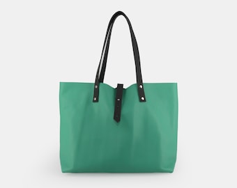 Personalized Leather Tote Bag, Carry All, Shopper Tote, Women's Bag, Mint Green Leather Bag, Laptop Bag, MacBook Bag, Handmade, UK