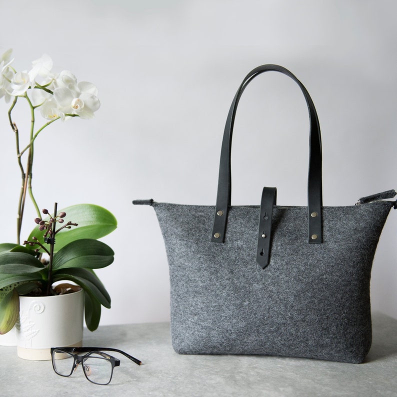 premium quality Wool Felt Tote Bag unique stylish tote bag pure wool felt Zip personalized gift for her handmade in UK