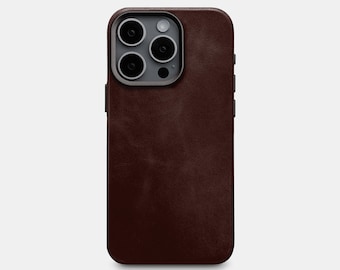 iPhone 15 Pro Leather Shell Case Metal, MagSafe - Dark Brown