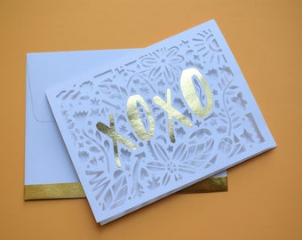 XOXO paper cut doodle card - blank greeting card