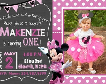 MINNIE MOUSE Invitation, Minnie Invitation, Minnie Birthday Card, 1st Birthday Invitation, Girls Invitation, Polka Dot, Minnie Mouse