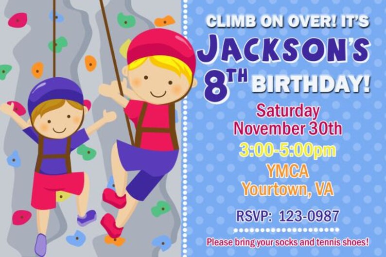 Rock Wall Climbing Birthday Party Invitation You Print Digital Etsy