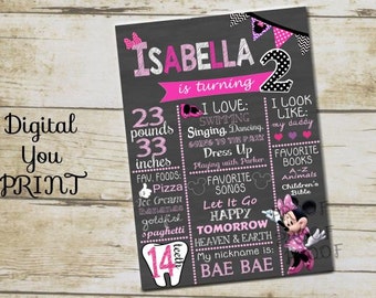 Minnie Mouse Chalkboard Sign, Birthday Chalkboard Sign,Birthday Sign, Printable, Personalized, Matching, Minnie Mouse First Birthday