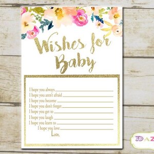 WISHES FOR BABY, Baby Shower Well wishes, Pink and Red Water Color Floral Shower Wishes Sign Black and white Wishes Cards Instant - 1212