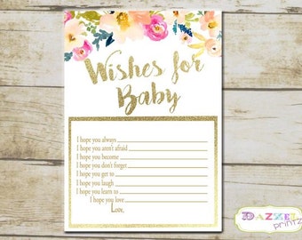 DESIDERI PER IL BAMBINO, Baby Shower Buoni auguri, Acquarello rosa e rosso Desiderio floreale per doccia Iscriviti Carte di auguri istantanee in bianco e nero - 1212