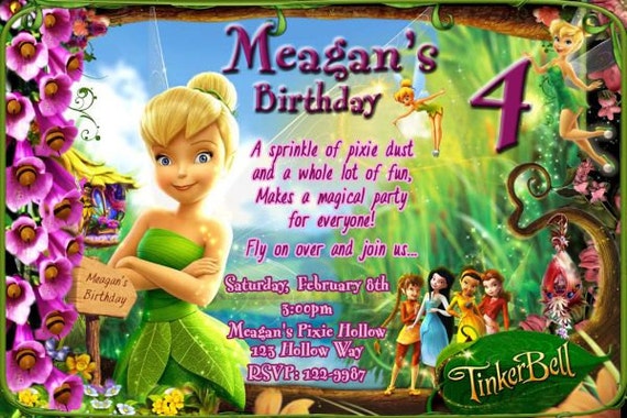 tinkerbell birthday party invitation 20 or more disney etsy tinkerbell party invitation