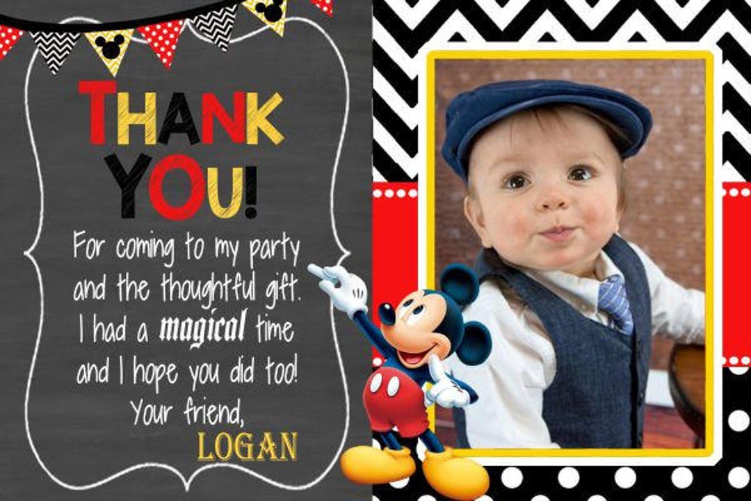 MICKEY MOUSE Thank You Card, Mickey Thank You Card, Mickey Mouse Party ...