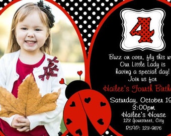 Ladybug Birthday Party You Print Birthday Invitation