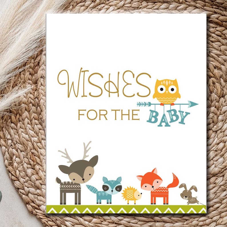 Woodland Animals Fox, Deer Baby Shower Wishes for the Baby and Wishes ...