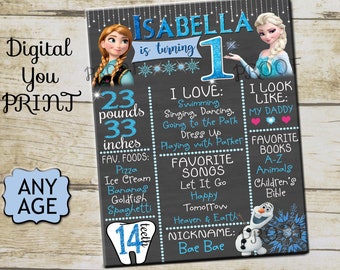 Frozen Chalkboard Sign, Elsa Anna and Olaf Birthday Chalkboard Sign,Birthday Sign, Printable, Personalized, Matching, First Second Birthday