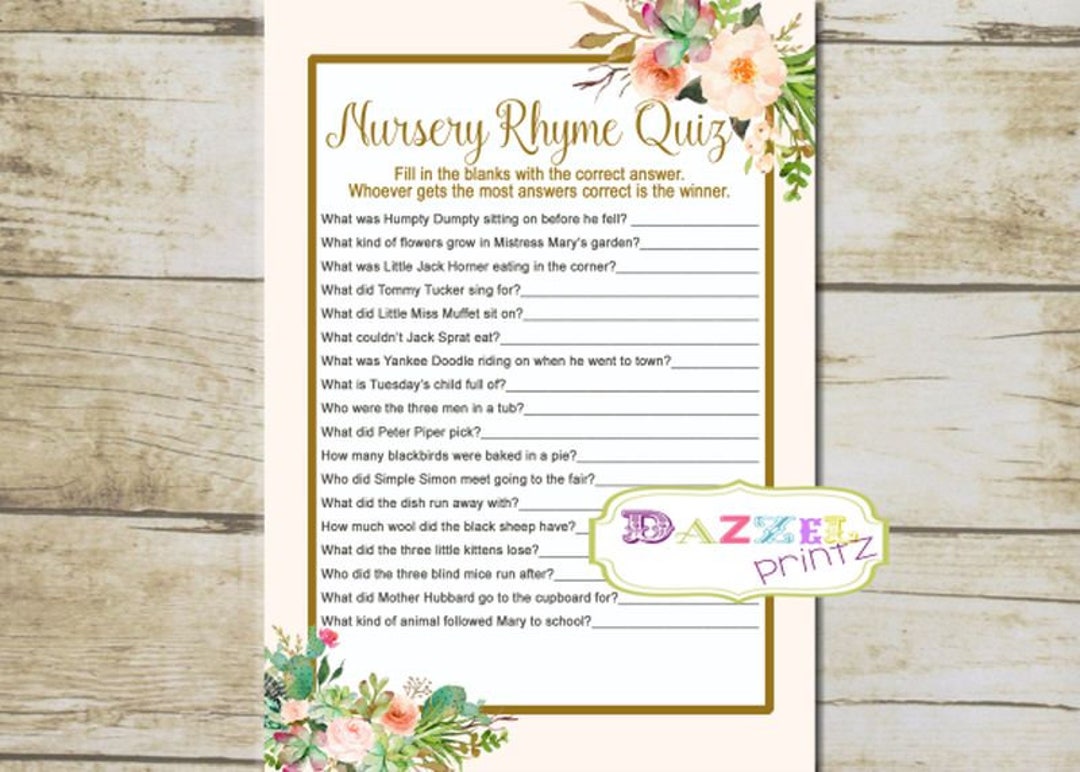 Boho Baby Shower Nursery Rhyme Guessing Game Quiz INSTANT - Etsy